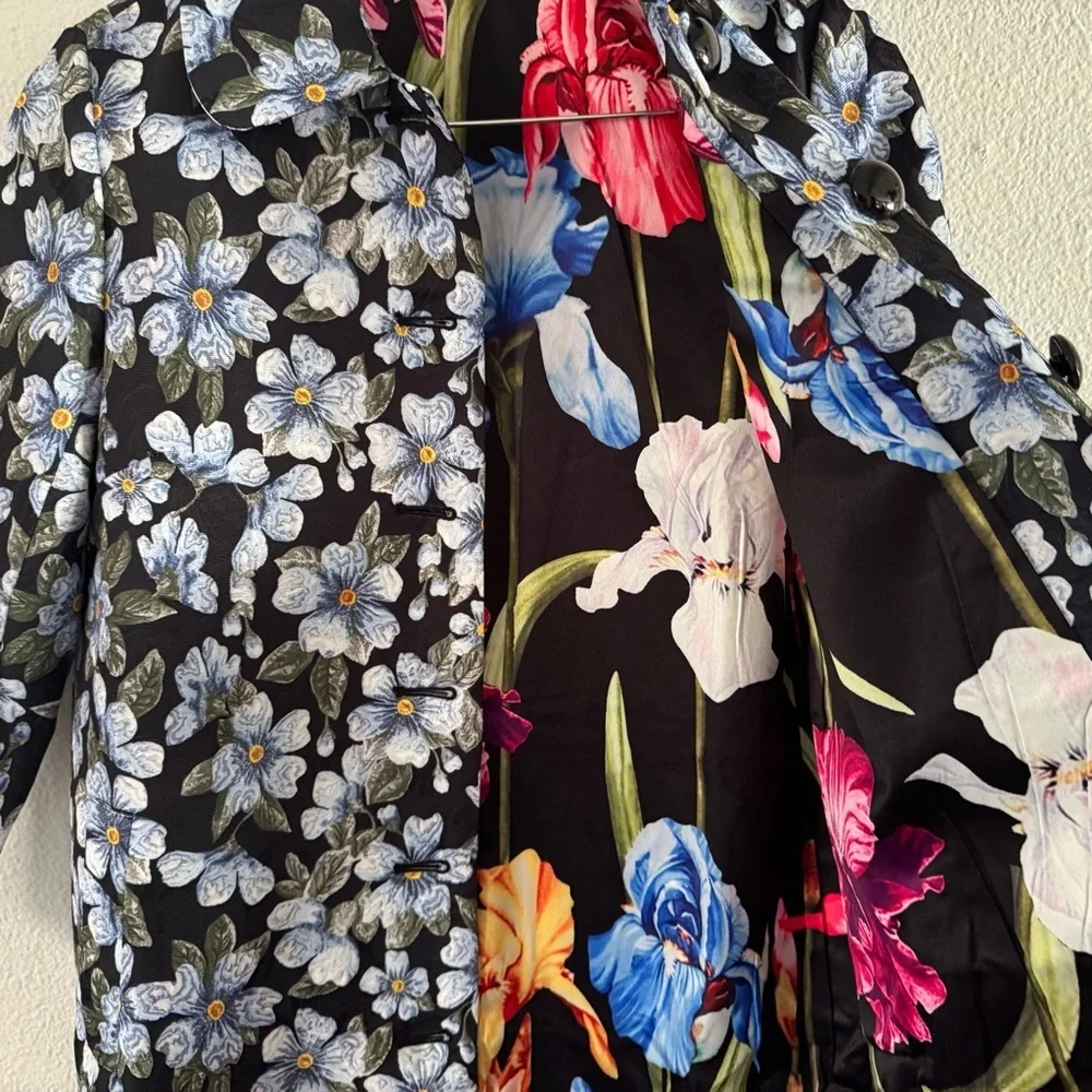Sam Chen Brocade A-Line Coat M/L Forget Me Not Floral Designer New Dark Romance